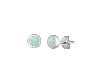 925 Sterling Silver White Opal Stud Earrings For Women, Girls. Classic 5 to 9mm Cute Dainty Round White Created Opal Earrings. Gift For Her.