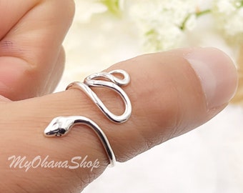 925 Sterling Silver Adjustable Snake Ring For Women, Girls. Wrapped Around Serpent Ring For Middle, Index, Thumb Ring.  Nature Snake Jewelry