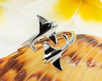 925 Sterling Silver Stingray, Manta Rays Ring For Boys, Girls & Women.  Adjustable, Versatile Sea Life Ring for Any Finger. Thumb Ring.