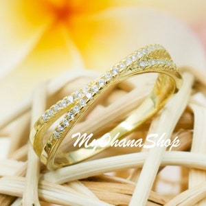 14K Gold Plated & Silver Criss Cross Ring With CZ For Women, Teen Girls. Cute Dainty Stackable CZ Diamond X Cross Over Ring.   Gift For Her