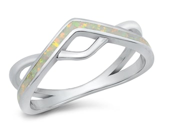 925 Sterling Silver V Infinity Opal Ring for Girls, Women. 6mm Criss Cross V-shaped Band For Pinky, Ring Finger, Midi, Index, or Thumb.