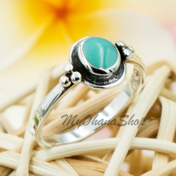 925 Sterling Silver Turquoise, Abalone, Black Onyx Ring For Women, Girls.  Cute, Stackable, Dainty Pinky, Statement, Index, or Thumb Ring.