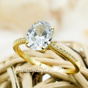 925 Gold Plated Sterling Silver Engagement Ring For Women. Big 3 Carat Oval Cut AAAA+ CZ Stackable Wedding Ring For Her.  Promise Ring.