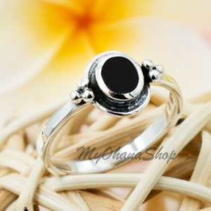 Bague en argent sterling 925 avec onyx noir pour femmes et filles. Bague Onyx, Abalone ou Turquoise empilable de 8 mm pour Pinky, Statement, Index ou Thumb.