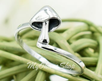 925 Sterling Silver Mushroom Ring For Boys, Girls, Women.  12mm, 0.45" Small Wild Mushroom Ring For Every Day Wear.  Nature Jewelry For Her.