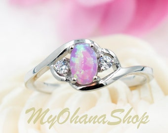 925 Sterling Silver Oval Opal Ring For Teen Girls Women. Stackable Blue, White, Pink Opal Ring For Girlfriends. Valentine's Gift For Her.