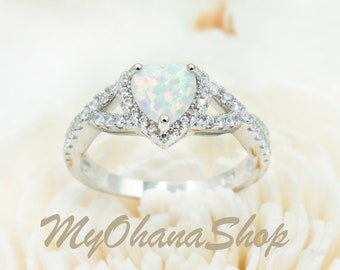 925 Sterling Silver Opal Heart Ring With CZ For Women Girls.  Love Infinity Heart Engagement, Wedding Ring. Valentine's Day Gift For Her.