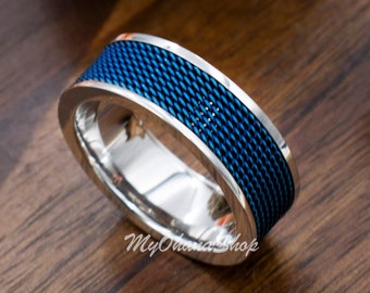 Ring Navy Blue Stainless Steel Mesh Watch Navy Blue Stainless Steel Mesh Ring for Men, Women. Chic  main image 4