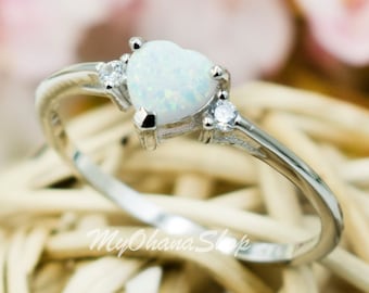 925 Sterling Silver Opal Heart Ring for Girls, Women. 7mm 1
