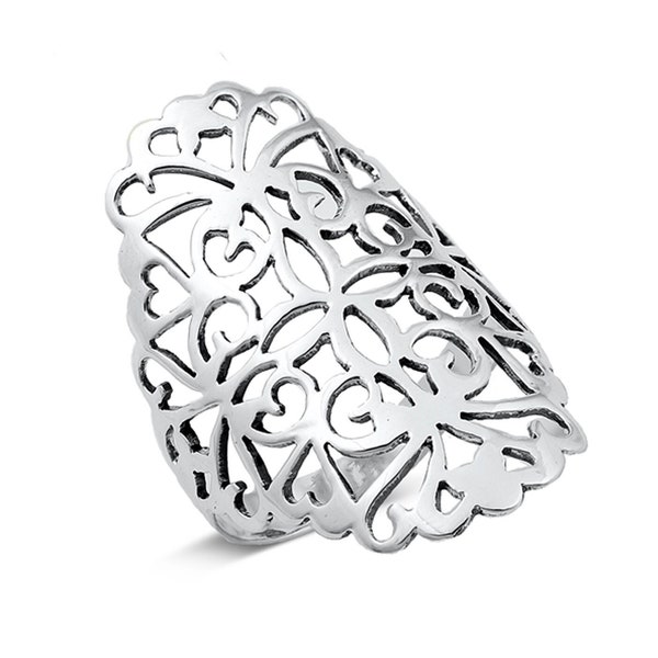 925 Sterling Silver Cutout, Filigree Ring For Women.  30mm, 1.25" Filigree Statement, Middle, Index Ring. Classic European Vintage Inspired.