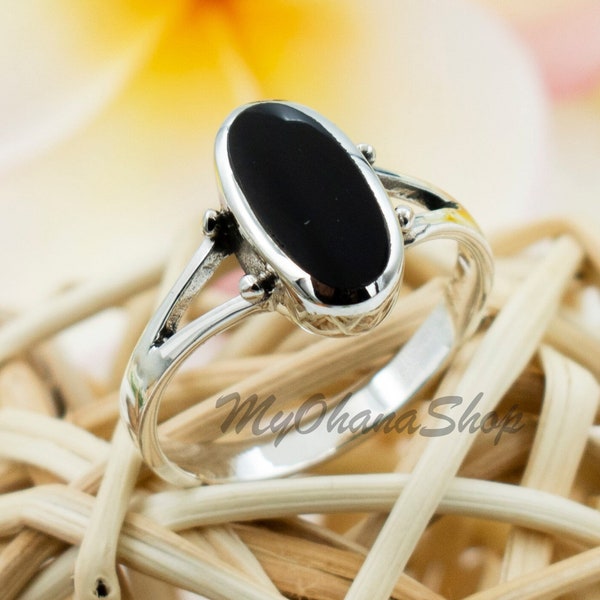 Sterling Silver Black Onyx Ring For Women, Girls.  14mm Oval Onyx or Blue Turquoise Ring For Statement, Index, Middle, or Pinky Ring For Her