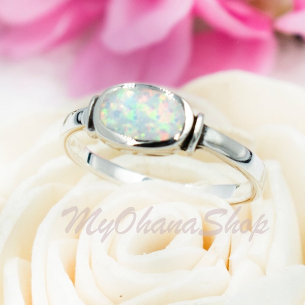 Sterling Silber Dainty 6 mm Opal Türkis Ring für Teenager Mädchen Frauen. Süße Stapeln Pinky Daumen Ring für Freundin. Valentinstag Geschenk für sie
