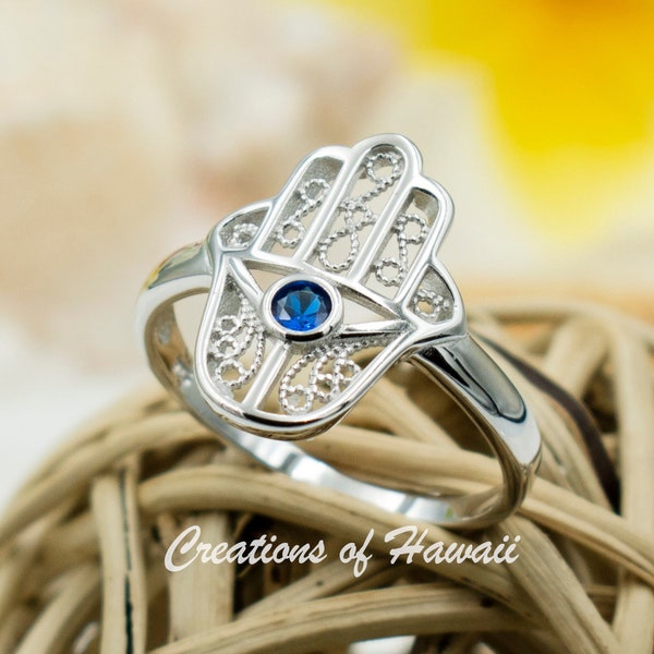 Sterling Silver Hamsa Hand Ring For Women, Teens, Girls.  Middle Eastern, Egyptian, Evil Eye Jewelry.  Power, Strength, Good Fortune Ring.