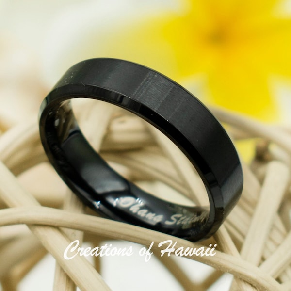 6mm Black, Gold, Silver Stainless Steel Band For Men & Women. Classic Chic Unisex Index, Thumb, Pinky Ring, or Wedding Band For Couples.