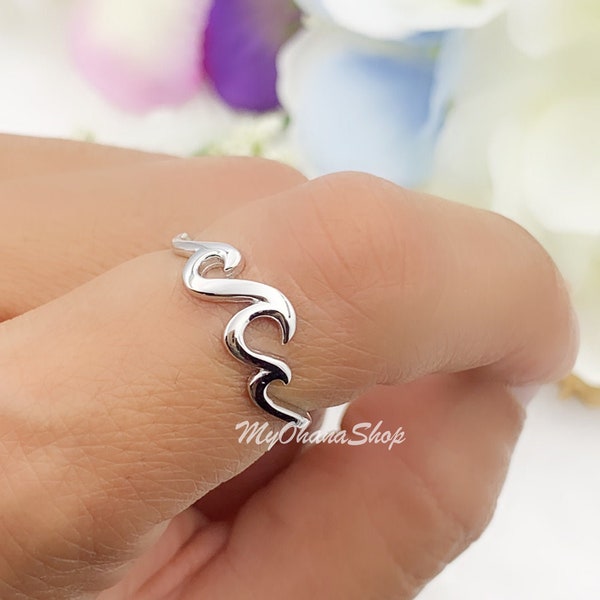 925 Sterling Silver Ocean Waves Ring. Surfing, Thumb, Pinky, Midi Ring. Kids Ring. Surfer, Tropical, Hawaiian Jewelry. A Gift for Her.