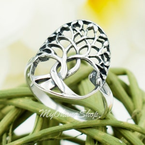 925 Sterling Silver Tree of Life Ring for Women, Girls.  22mm Wide Tree & Leaves Ring for Thumb, Index, Ring or Middle Finger. Nature Ring.