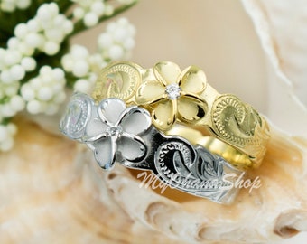 スクロールリーフデザインのハンドメイド14Kゴールドハワイアン