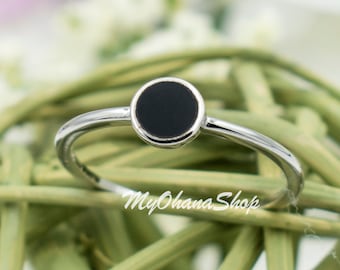Silver Stacking Black Onyx, Turquoise Ring.  Dainty Silver, Gold Plated Minimalist Ring for Women&#39;s Teen Girl&#39;s Pinky, Midi, Index, Thumb