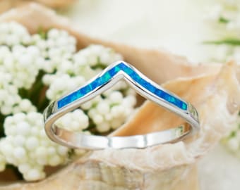 925 Sterling Silver Opal V Ring For Women, Teens, Girls. Dainty 2.5mm Stackable Thumb Ring, Pinky Ring, Midi, or Index Ring. Gift For Her.