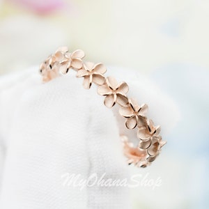 14K Gold Plated Silver Plumeria Ring.  Stackable Hawaiian Flower Lei, Eternity Thumb, Pinky, Children Ring. Island Jewelry Gift For Her.