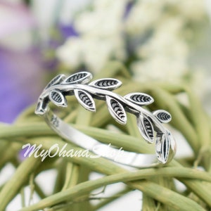 925 Sterling Silver Hawaiian Maile Leaves Ring For Women.  Stackable Pinky, Index, Statement, Thumb Ring.  Leaf Jewelry. Gift For Her.