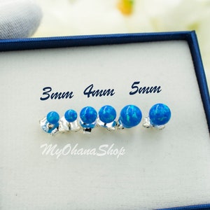 925 Sterling Silver Opal Sphere Ball Stud Earrings.  Tiny Teeny Created Round Opal Stud Earrings For Boys & Girls.  Gradual Sized Earrings.