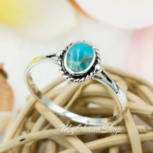 925 Sterling Silver Turquoise Opal Ring For Women. Dainty Stackable Ring For Knuckle, Midi, Pinky, Thumb, Index, Pointer, Wedding Ring