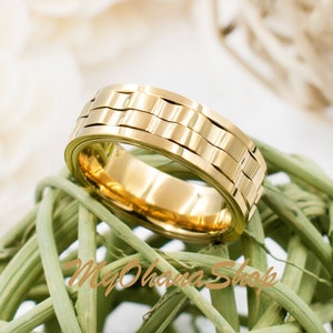 14K Vergoldeter Spinner Ring. Männer & Frauen Edelstahl Pinky, Index, Daumenring Band. Jungen, Mädchen Gold Ring. Paar Gold Eheringe