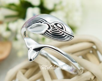 Sterling Silver Adjustable Whale Ring For Women & Children. Hawaiian Ocean, Sea Life, Orca, Killer Whale Jewelry. Pinky Midi Thumb Ring.