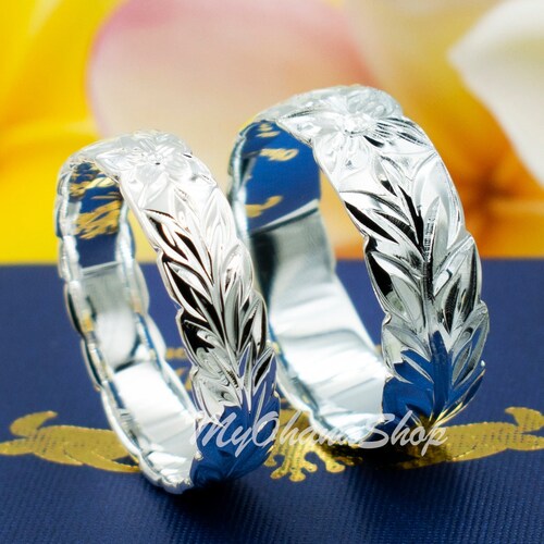 Engraved Flower Ring Hawaiian 5mm Sterling Silver Plumeria Lei Ring Design 27 925 Ring Band - Foto 6