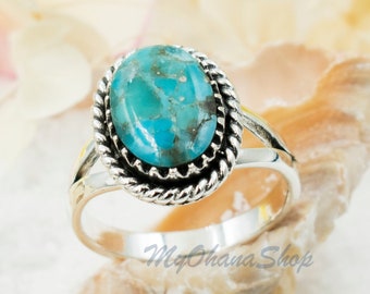 925 Sterling Silver Genuine Oval Turquoise Ring for Men & Women