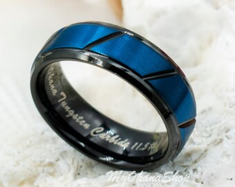 Anillo De Compromiso De Carburo De Tungsteno Cepillado Para Hombre, Chapado En Azul, 0.315 In, Ajuste Cómodo, Tallas 7 A 15, Metal, Sin Piedras Preciosas