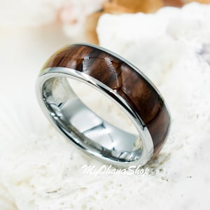 8mm Tungsten Carbide Hawaiian Koa Wood Ring For Men & Women. His Hers Couple&#39;s Wedding Engagement Bands.  Boys&#39;, Girls Ring For Everyday.