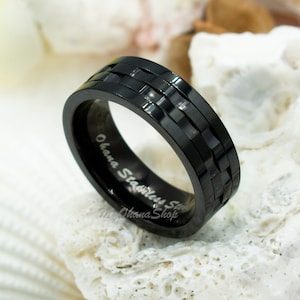 Zwarte roestvrijstalen fidgetspinnerring voor heren en dames. Stressverlichting, angstring voor pink, middel, aanwijzer, duimband. Zijn hare-ring