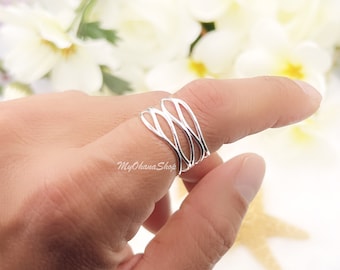 925 Sterling Silver Free Form Wire Ring.  12mm Wide Free Wrapping Wire Ring For Index, Middle, Statement or Thumb Ring. Mother's Day Ring.