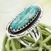 925 Sterling Silver Long Turquoise Ring. 30mm Oval Genuine Blue Green ...