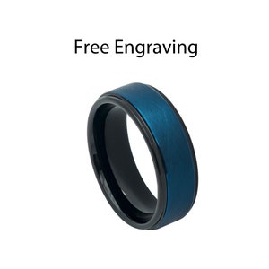 8mm Personalized Tungsten Mens Wedding Band Black, Comfort Fit Anniversary Engagement Ring - Men&#39;s Engraved Ring Gift For Him - Gift For Her