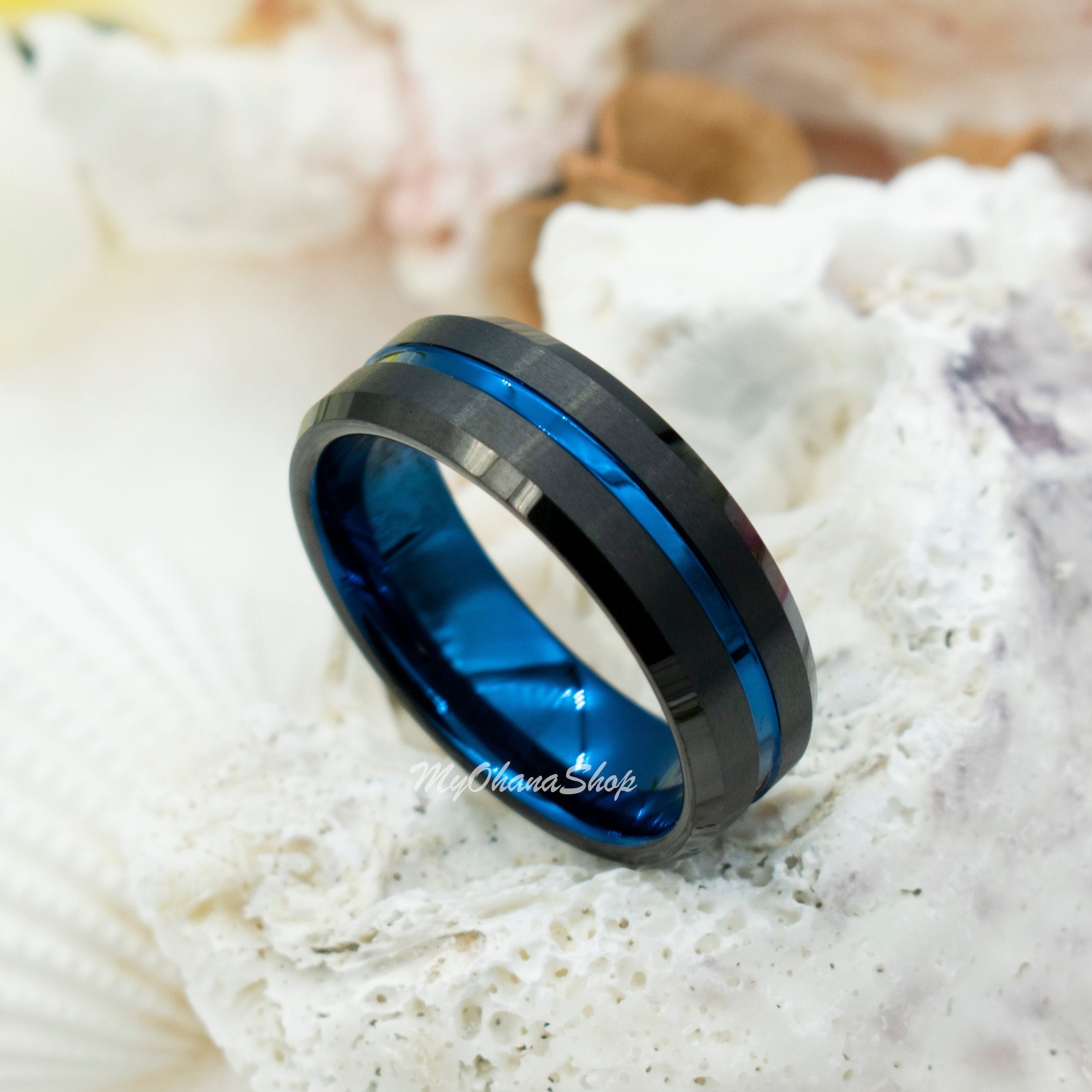 Tungsten ring with blue inlay discount