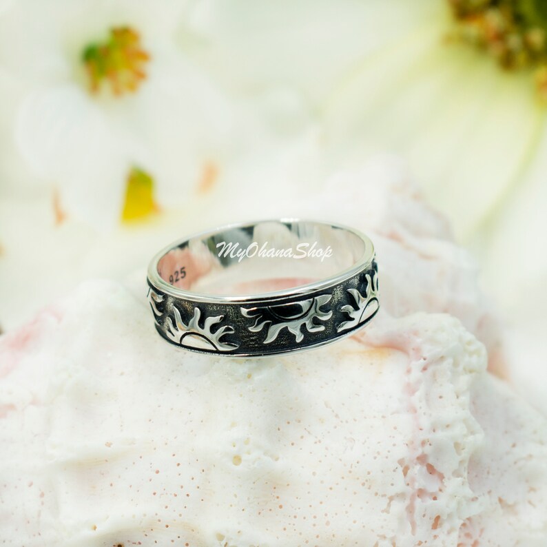 925 Sterling Silver Sun Band Ring for Men & Women. 7mm Solstice Sun ...
