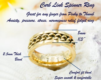 Gold Stainless Steel Anxiety Spinner Fidget Ring for Men Women