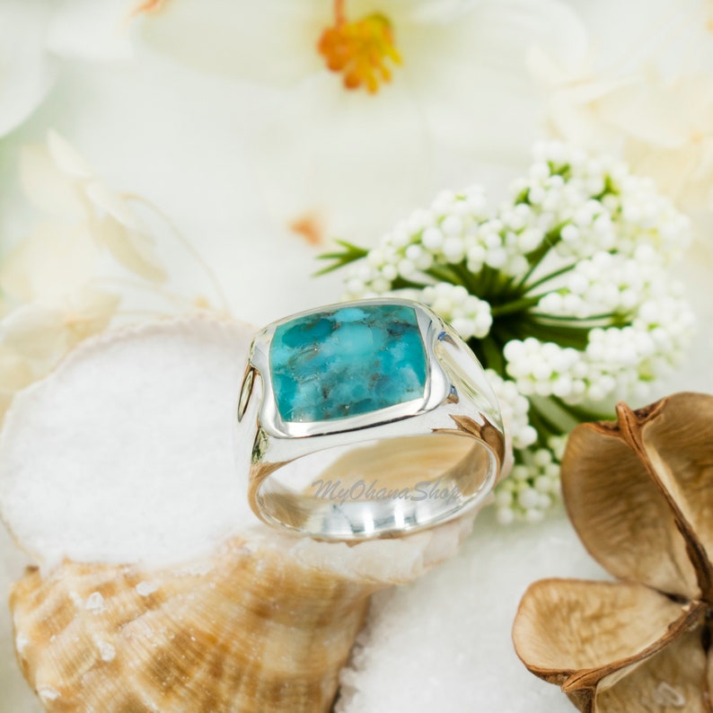 925 Sterling Silver Turquoise Signet Ring for Men & Women. 17x15mm ...