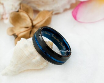 Anillo De Compromiso De Carburo De Tungsteno Cepillado Para Hombre, Chapado En Azul, 0.315 In, Ajuste Cómodo, Tallas 7 A 15, Metal, Sin Piedras Preciosas