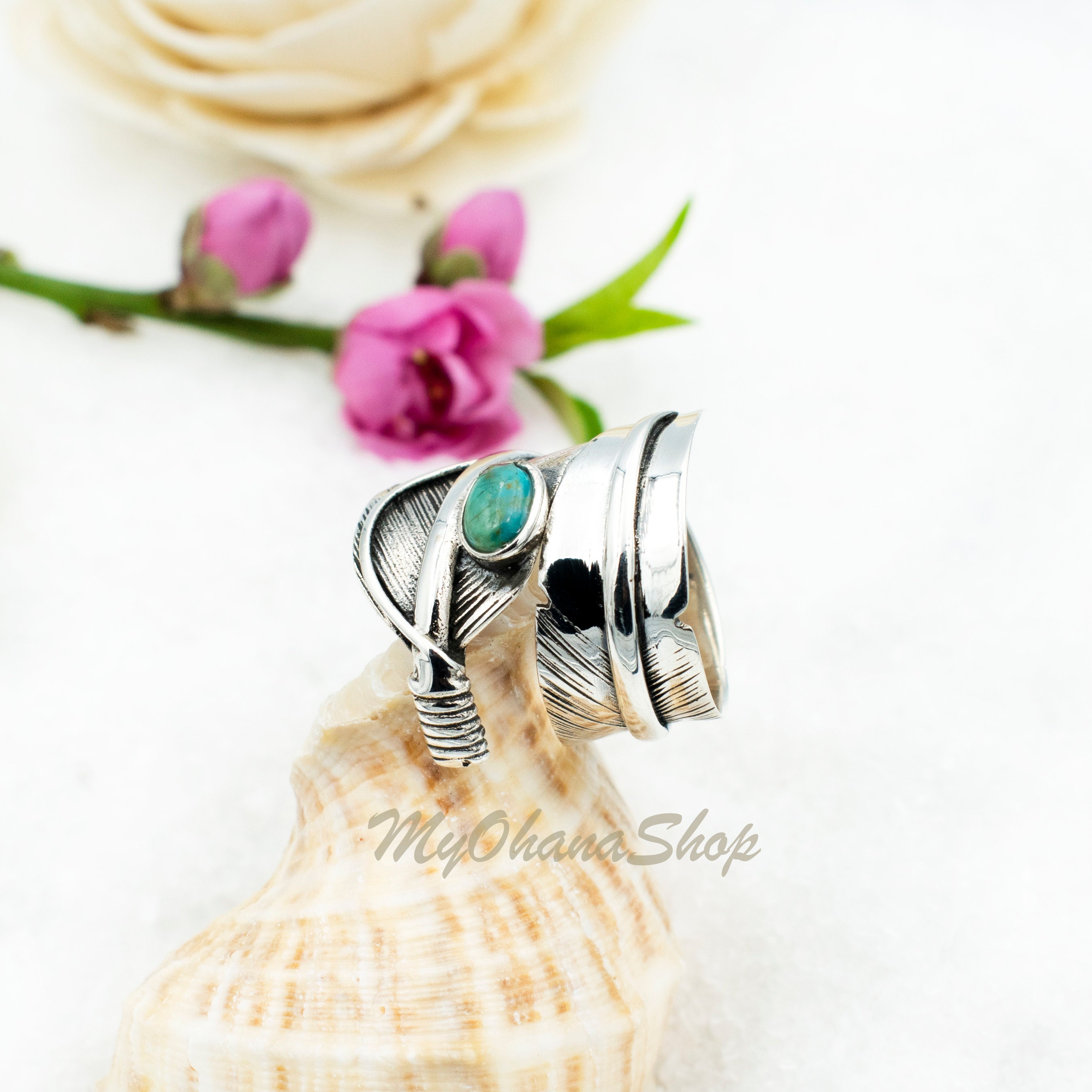 Native American Feather Turquoise Ring for Men & Women