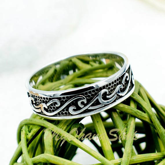 Sterling Silver Ocean Tidal Wave Ring. 7mm Surfer Ring, Wave