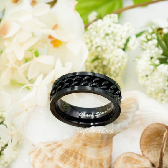 Anillo antiestrés giratorio de acero inoxidable negro para hombres y  mujeres. Elegante cadena giratoria unisex negra con eslabones para meñique,  índice y banda para el pulgar -  México