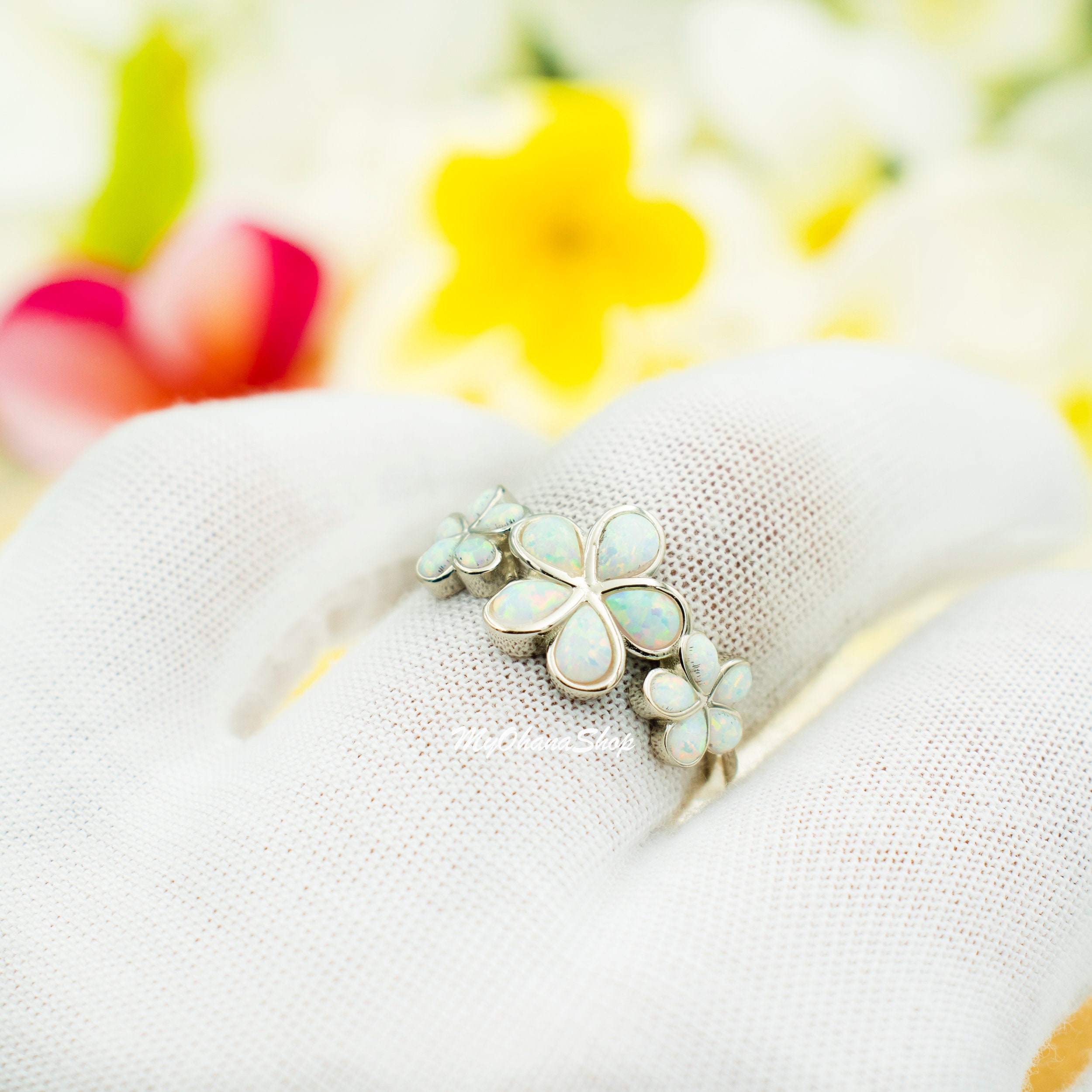 Sterling Silver Plumeria Flower Ring With Solitaire Diamond - Hawaiian Inspired Jewelry - View #7