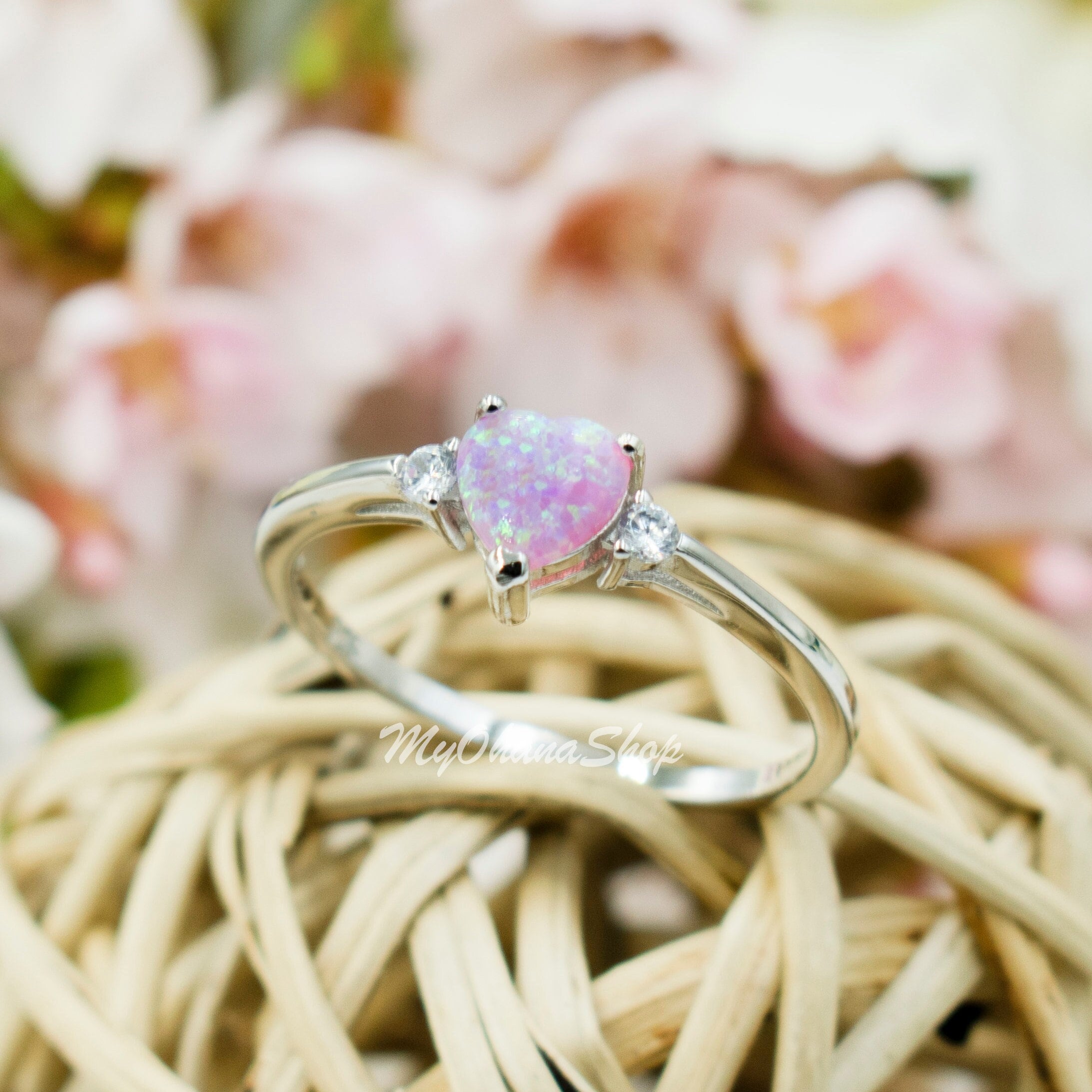 925 Sterling Silver Opal Heart Ring for Girls, Women. 7mm 1
