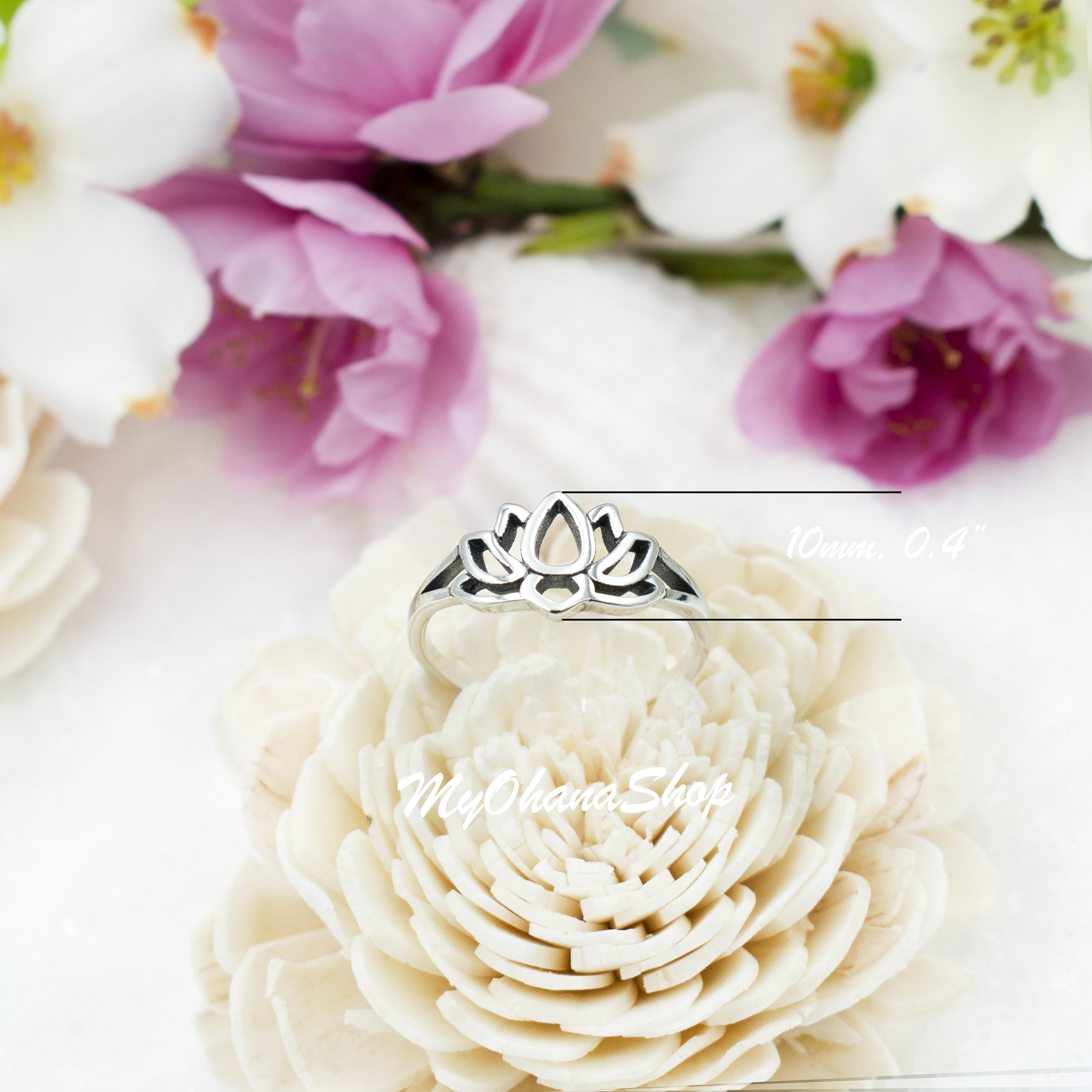 925 Sterling Silver Lotus Flower Ring. Cutout Tropical