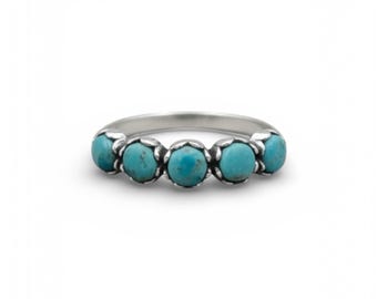 925 Sterling Silver Stackable, Natural Turquoise Ring for Women. Dainty 5mm Blue Green Turquoise. Gift For Her.