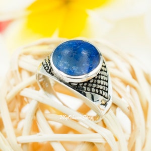 925 Sterling Silver Blue Lapis Lazuli Ring for Men, Women.  15mm Round Chic Stylish Gentlemen&#39;s, Boy&#39;s Pinky, Statement, Index, Wedding Ring